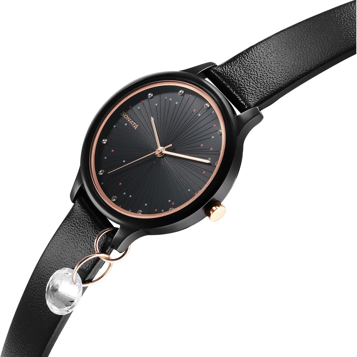 Sonata Blush Black Dial Black Leather Strap Women's Watch 87050KL01 - view 3