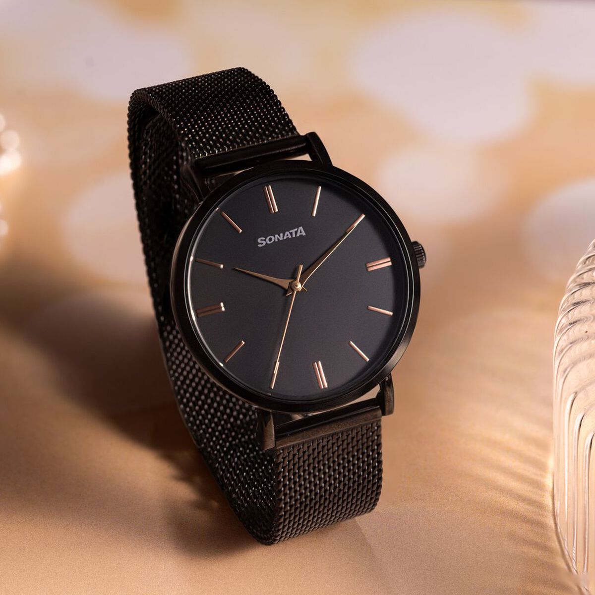 Sonata Black Dial Black Stainless Steel Strap Women's Watch 87067NM01 - view 1