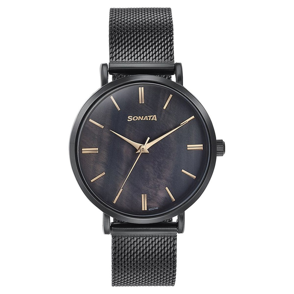 Sonata Black Dial Black Stainless Steel Strap Women's Watch 87067NM01 - view 2