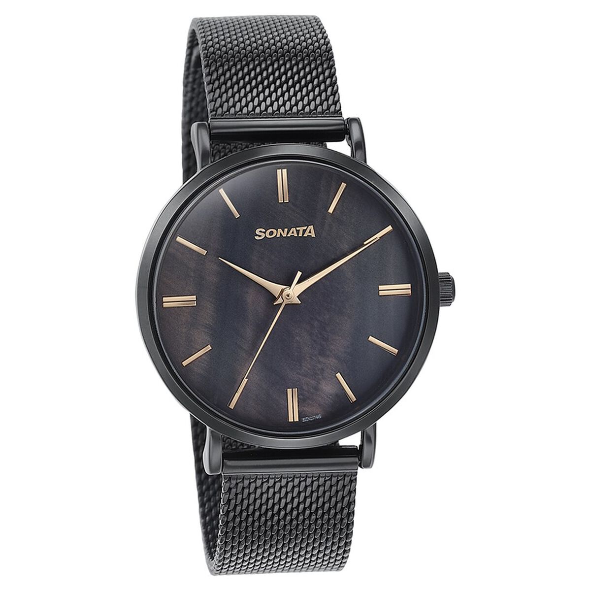 Sonata Black Dial Black Stainless Steel Strap Women's Watch 87067NM01 - view 3