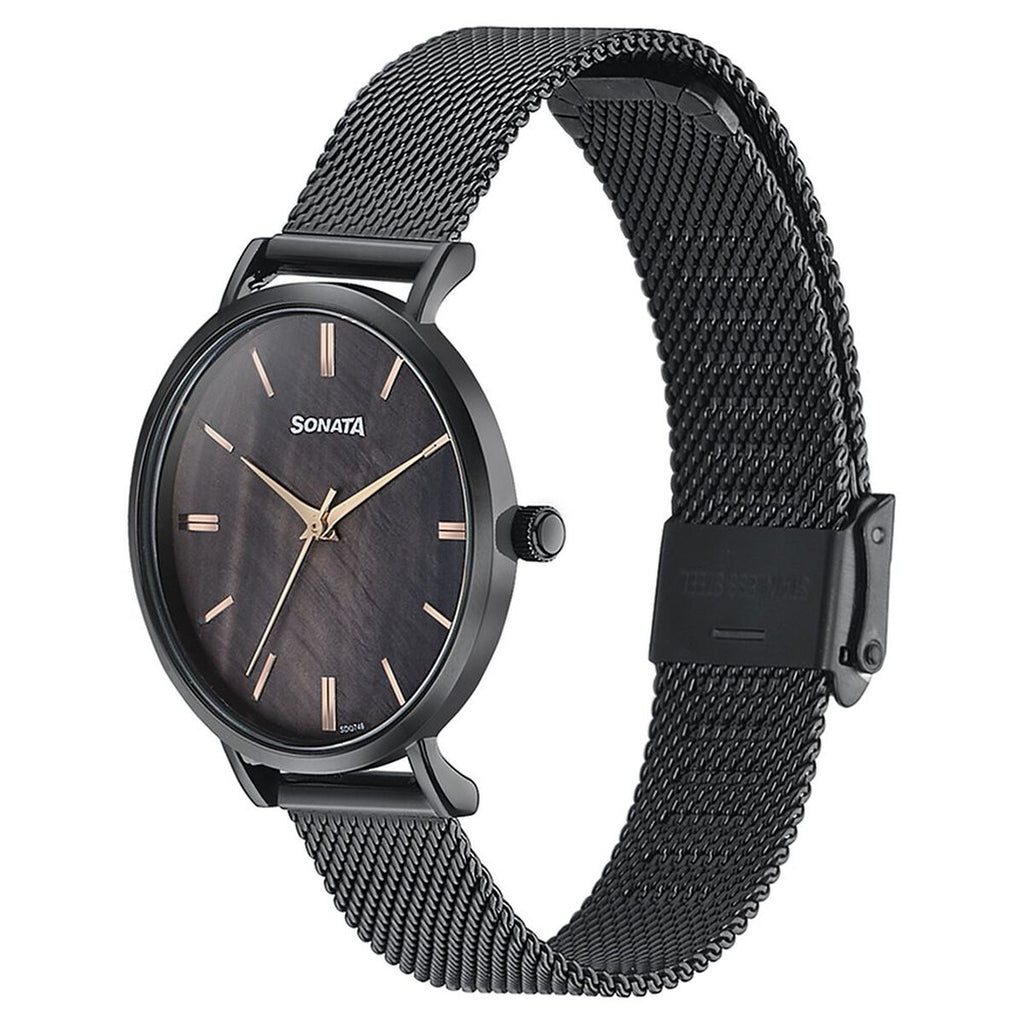 Sonata Black Dial Black Stainless Steel Strap Women's Watch 87067NM01 - view 4