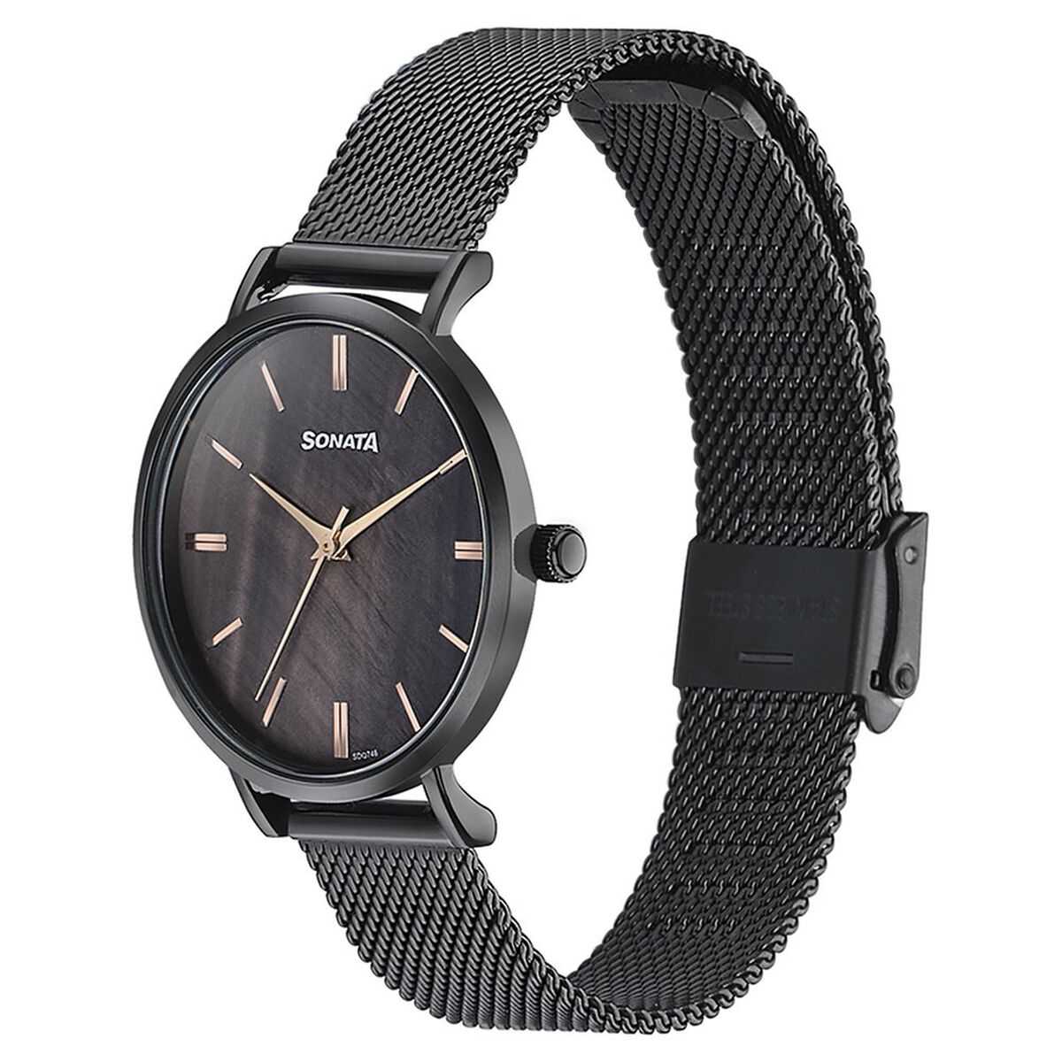 Sonata Black Dial Black Stainless Steel Strap Women's Watch 87067NM01 - view 4