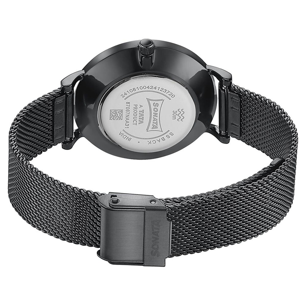 Sonata Black Dial Black Stainless Steel Strap Women's Watch 87067NM01 - view 6