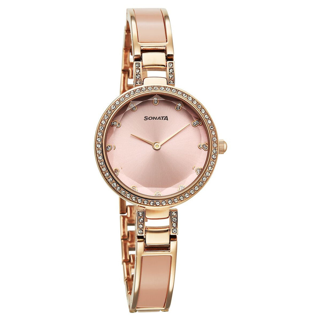 Sonata Aura Pink Dial Rose Gold Stainless Steel Strap Women's Watch 87100KD01 - view 1