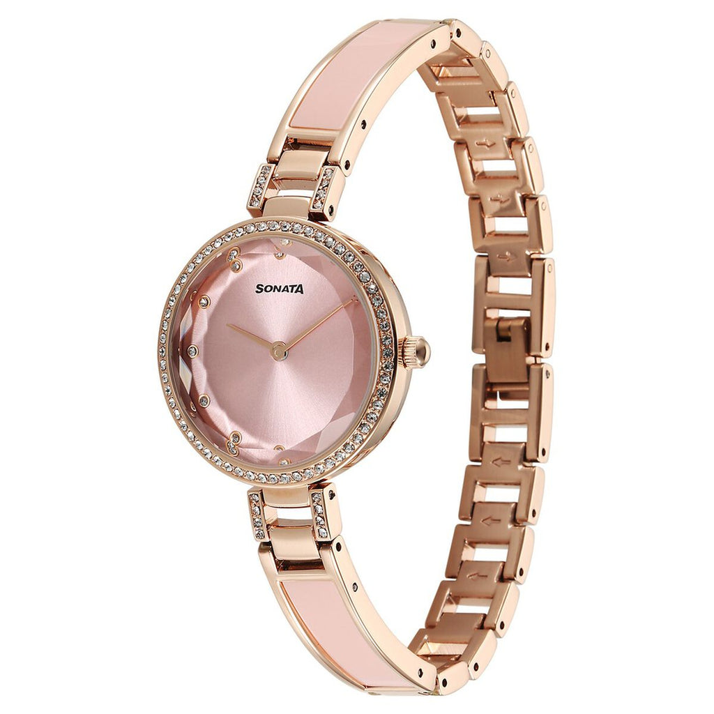 Sonata Aura Pink Dial Rose Gold Stainless Steel Strap Women's Watch 87100KD01 - view 2
