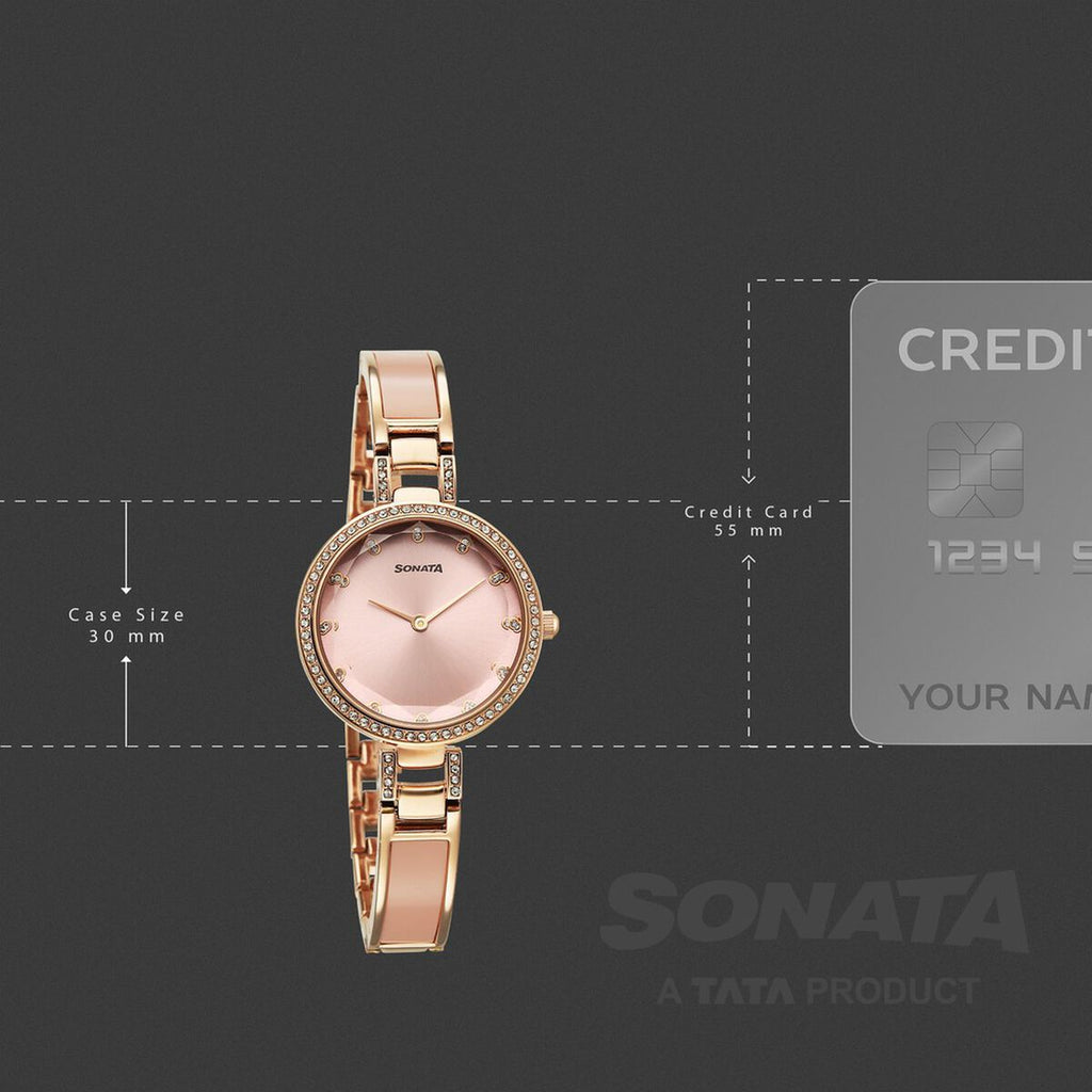 Sonata Aura Pink Dial Rose Gold Stainless Steel Strap Women's Watch 87100KD01 - view 3