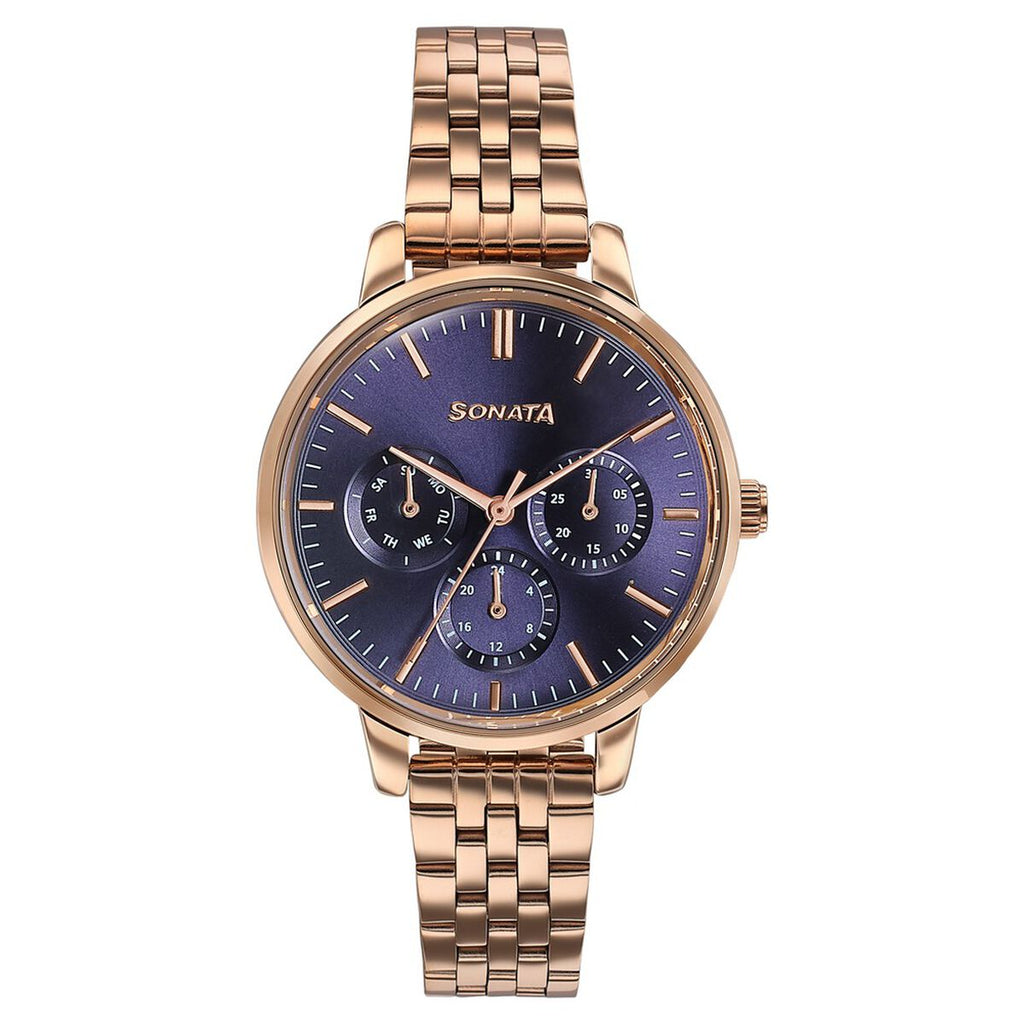 Sonata Verve Blue Dial Rose Gold Metal Strap Women's Watch 87102WM01 - view 1