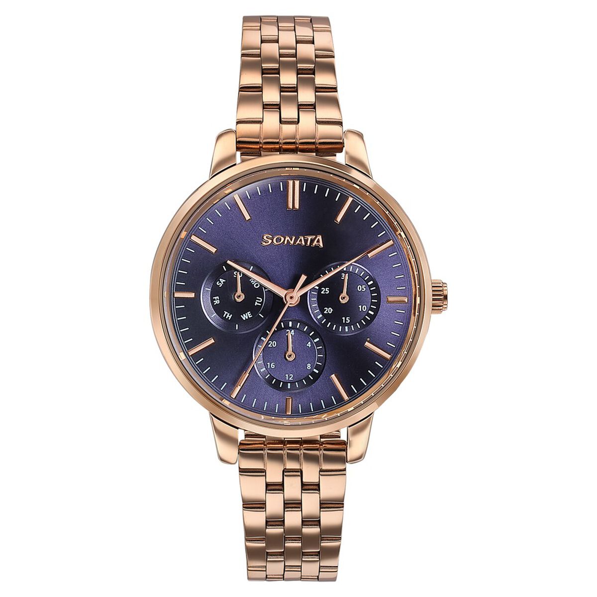 Sonata Verve Blue Dial Rose Gold Metal Strap Women's Watch 87102WM01 - view 1
