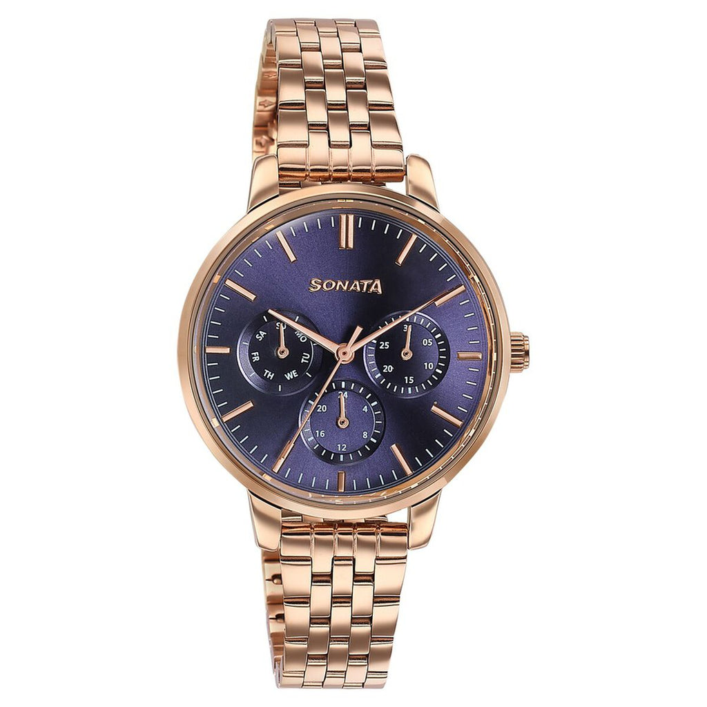 Sonata Verve Blue Dial Rose Gold Metal Strap Women's Watch 87102WM01 - view 2
