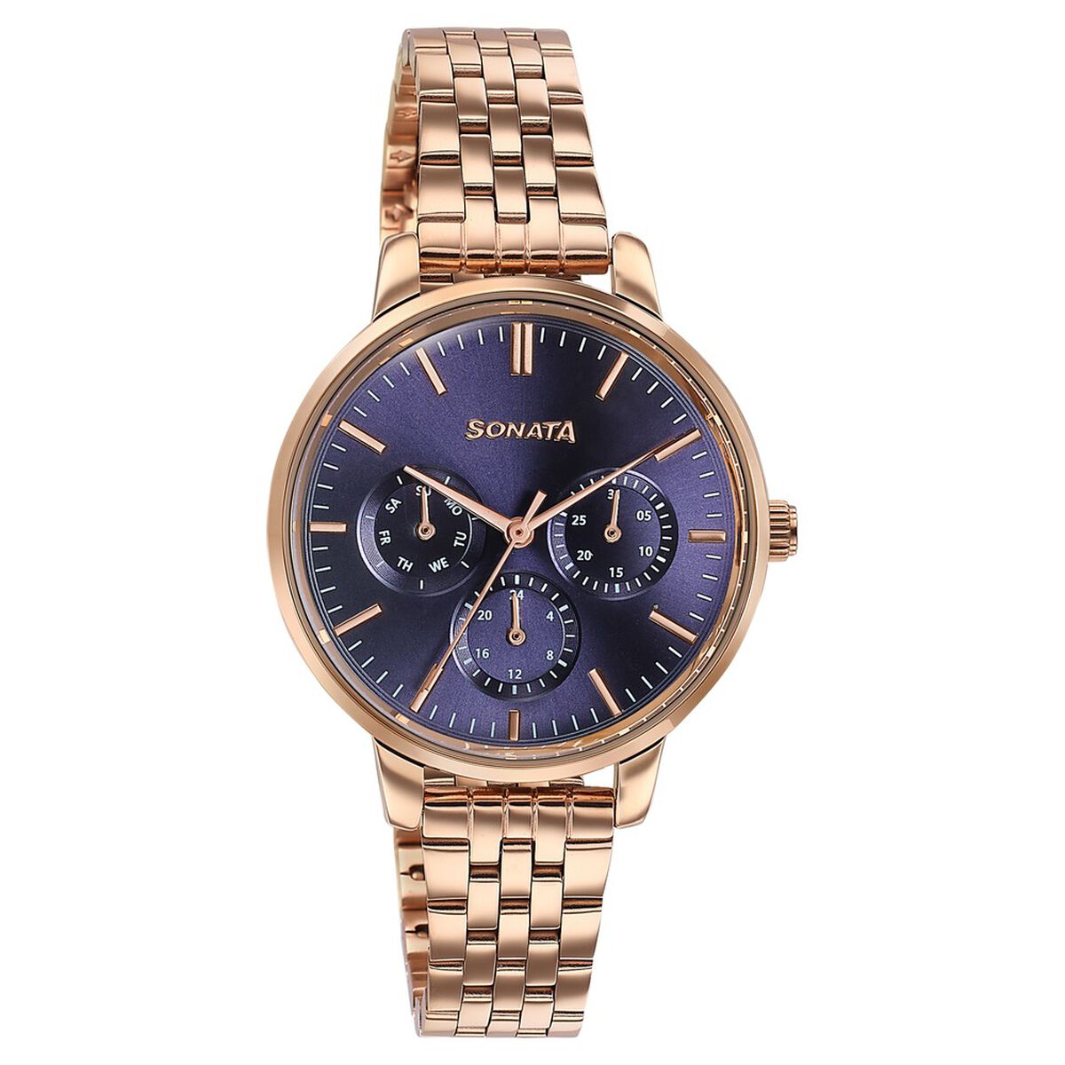 Sonata Verve Blue Dial Rose Gold Metal Strap Women's Watch 87102WM01 - view 2