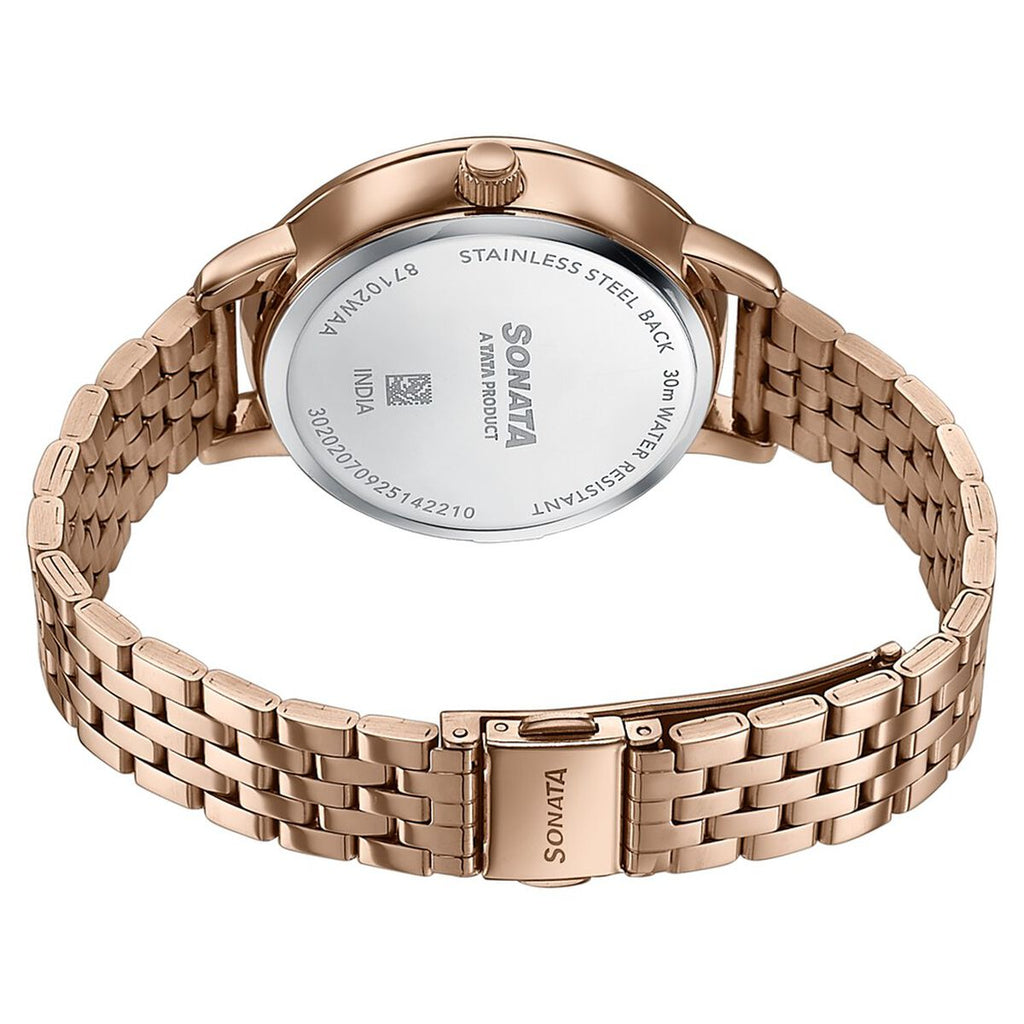 Sonata Verve Blue Dial Rose Gold Metal Strap Women's Watch 87102WM01 - view 6
