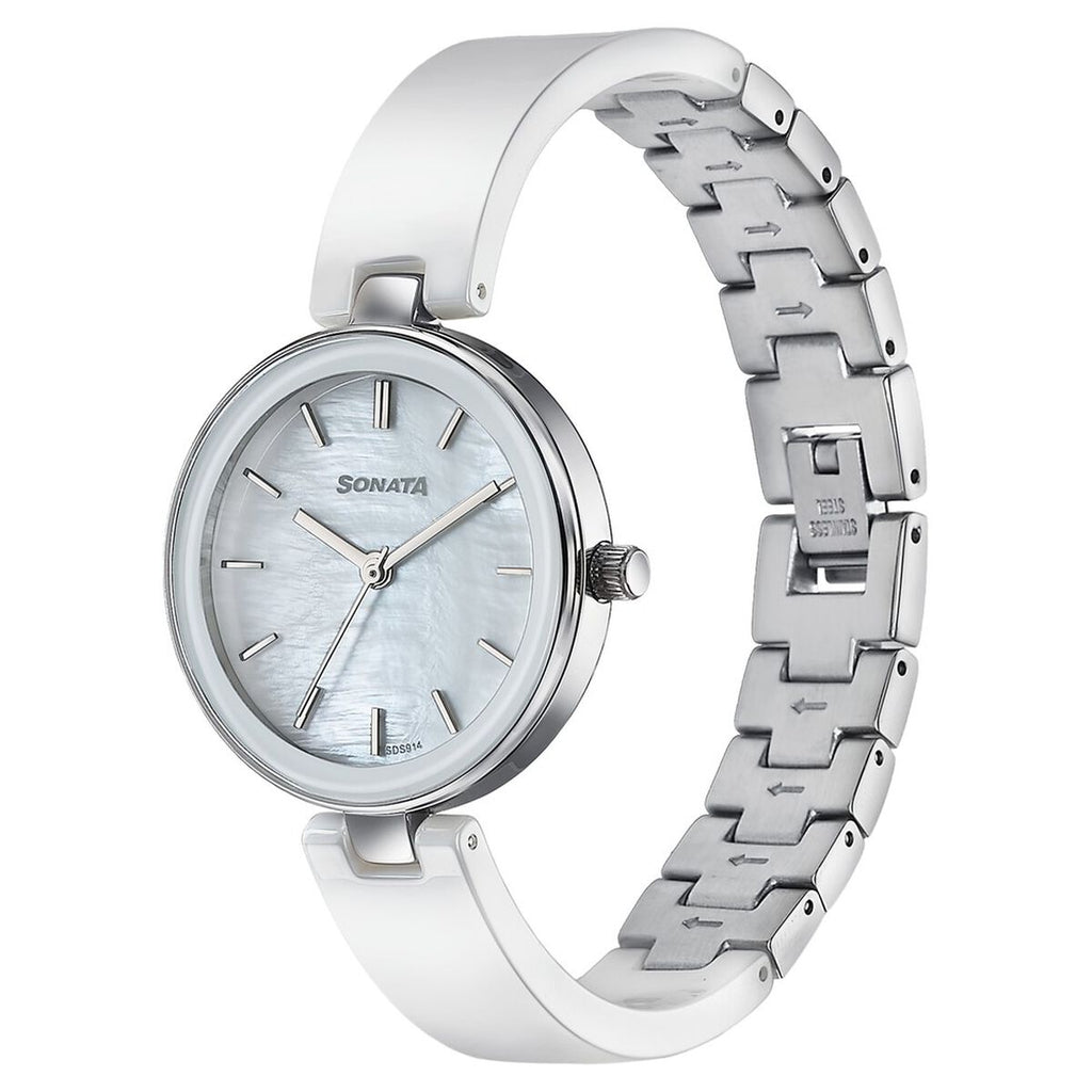 Sonata Festive White Dial Two-Tone Ceramic & Metal Strap Women's Watch 87109KD01W - view 3