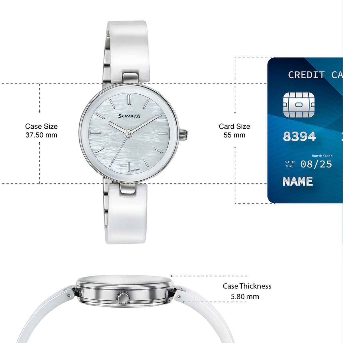 Sonata Festive White Dial Two-Tone Ceramic & Metal Strap Women's Watch 87109KD01W - view 4