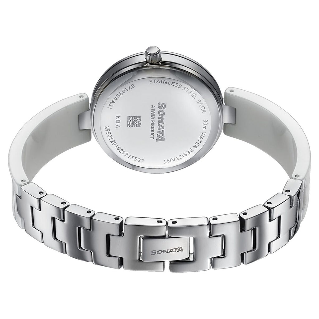 Sonata Festive White Dial Two-Tone Ceramic & Metal Strap Women's Watch 87109KD01W - view 6