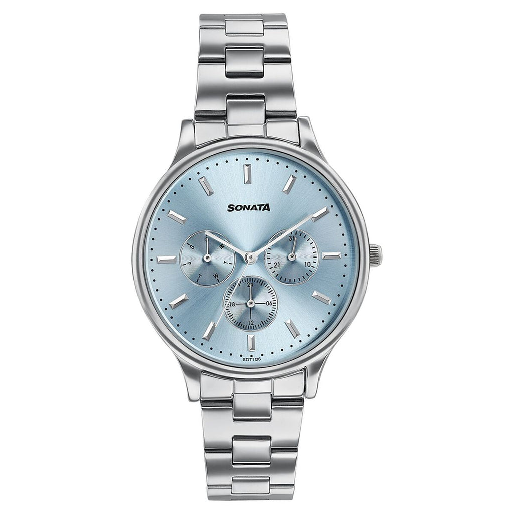 Sonata Axis Blue Dial Silver Metal Strap Women's Watch 87119SM01 - view 1