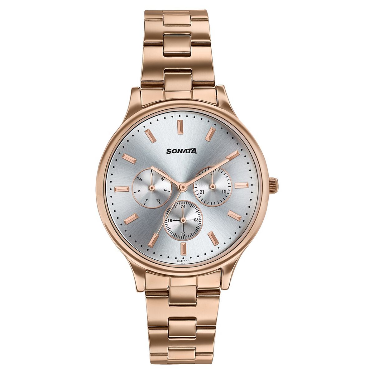 Sonata Axis Silver Dial Rose Gold Metal Strap Women's Watch 87119WM01 - view 1