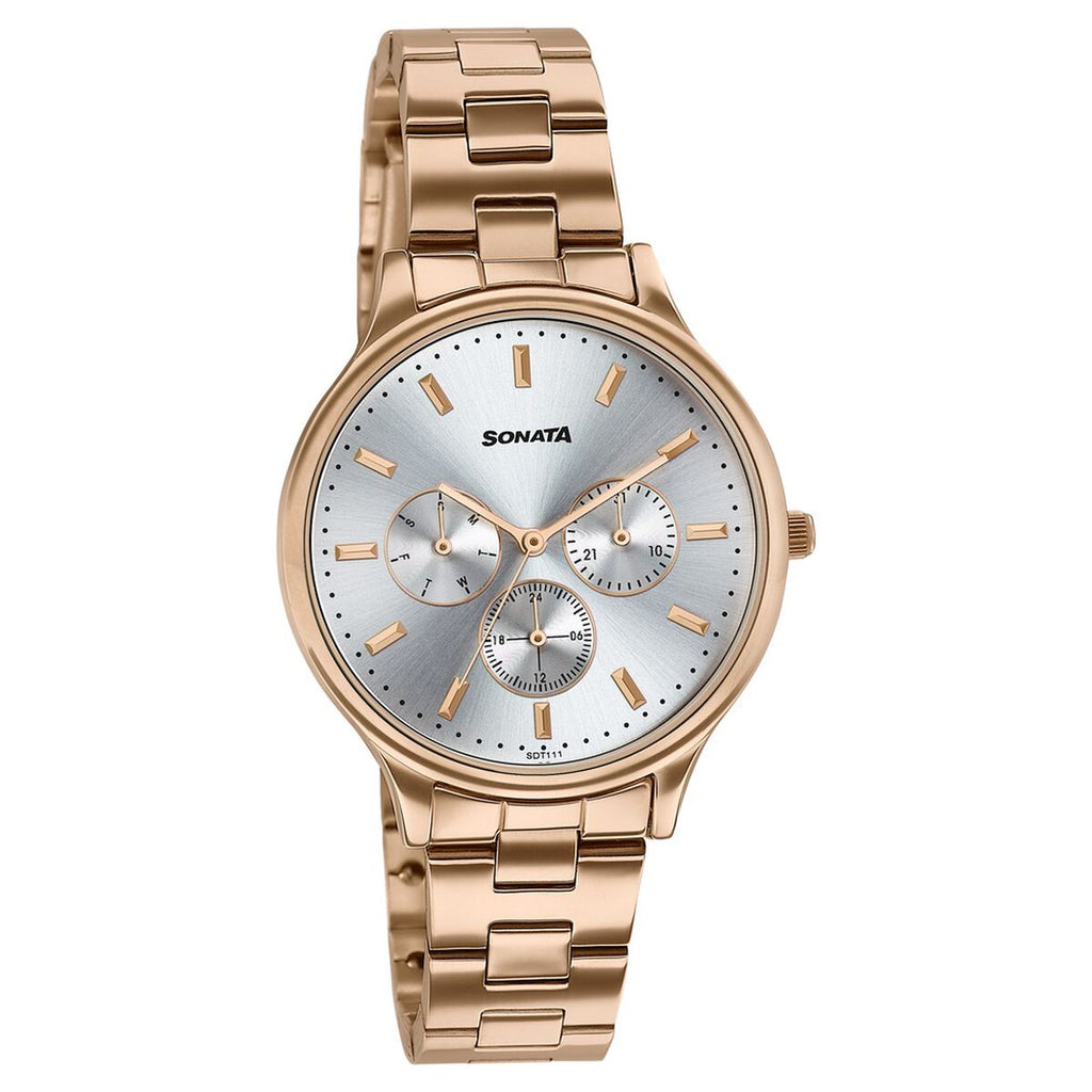 Sonata Axis Silver Dial Rose Gold Metal Strap Women's Watch 87119WM01 - view 2
