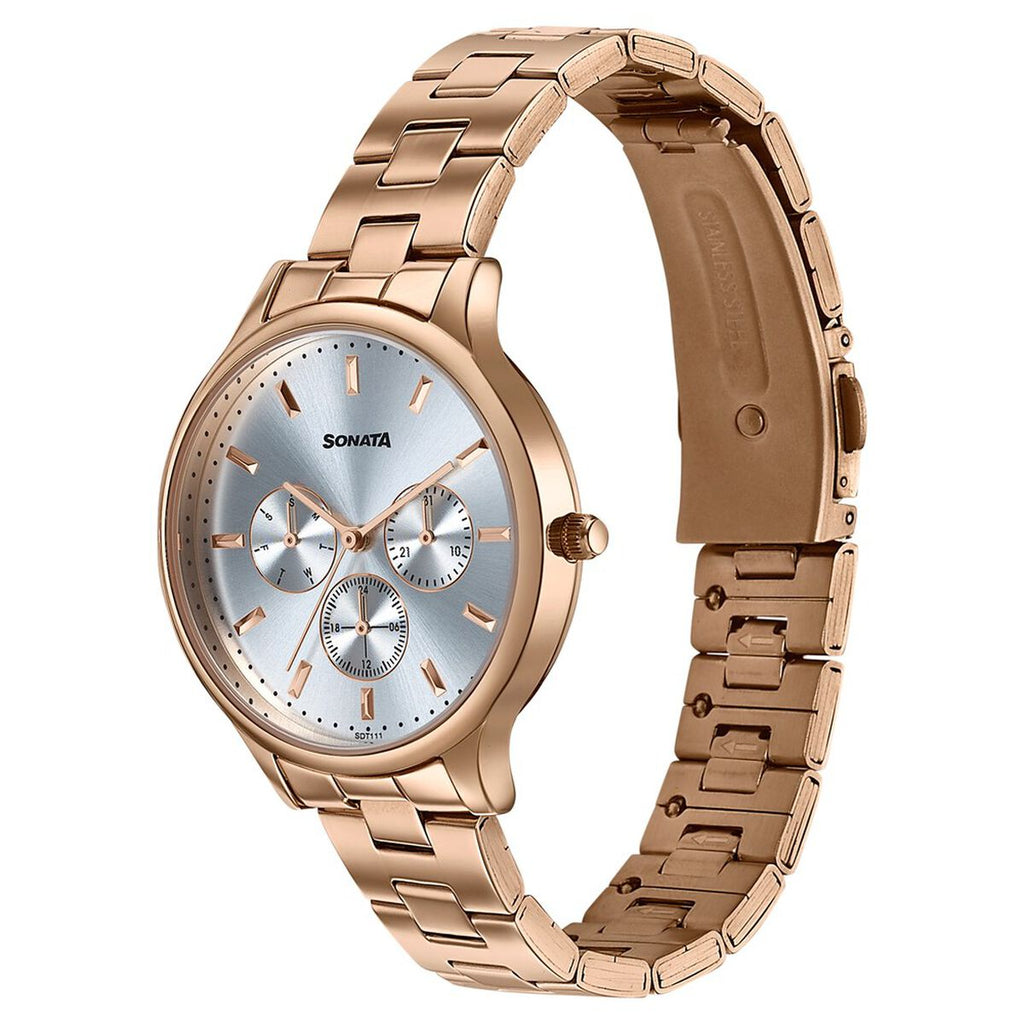 Sonata Axis Silver Dial Rose Gold Metal Strap Women's Watch 87119WM01 - view 3