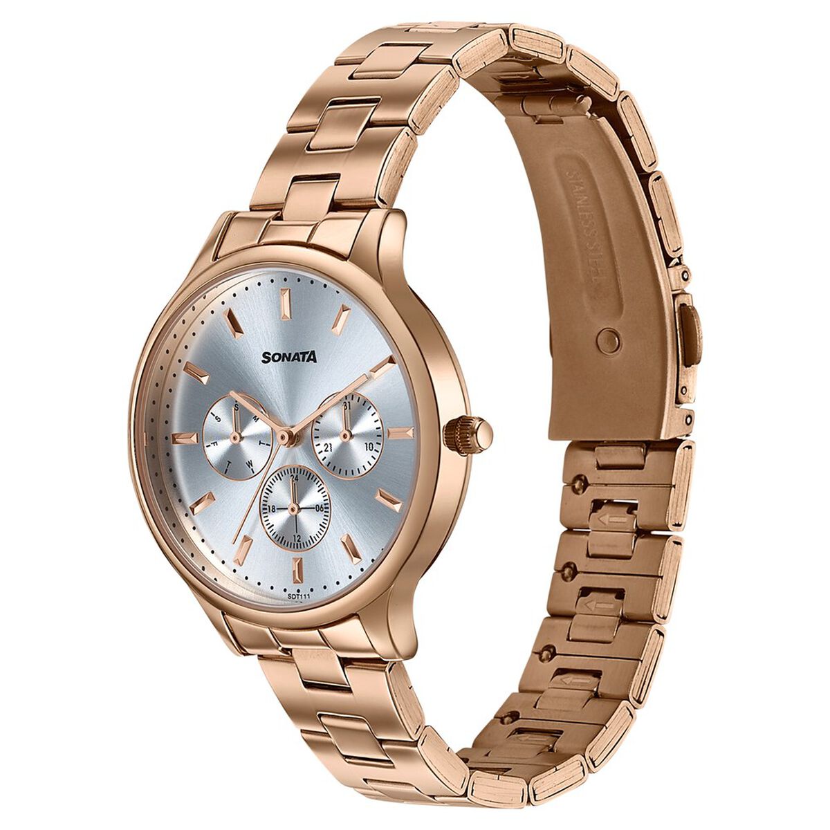 Sonata Axis Silver Dial Rose Gold Metal Strap Women's Watch 87119WM01 - view 3