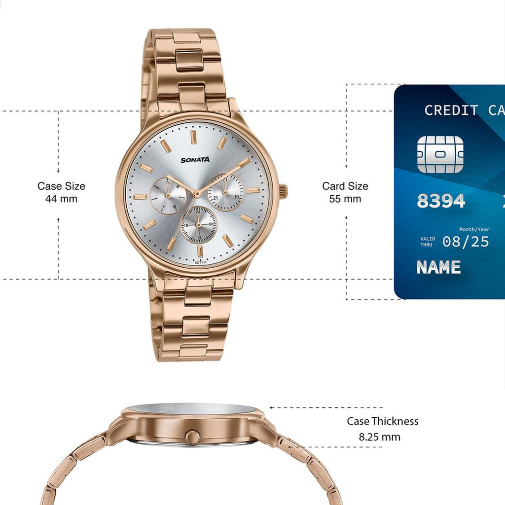 Sonata Axis Silver Dial Rose Gold Metal Strap Women's Watch 87119WM01 - view 4
