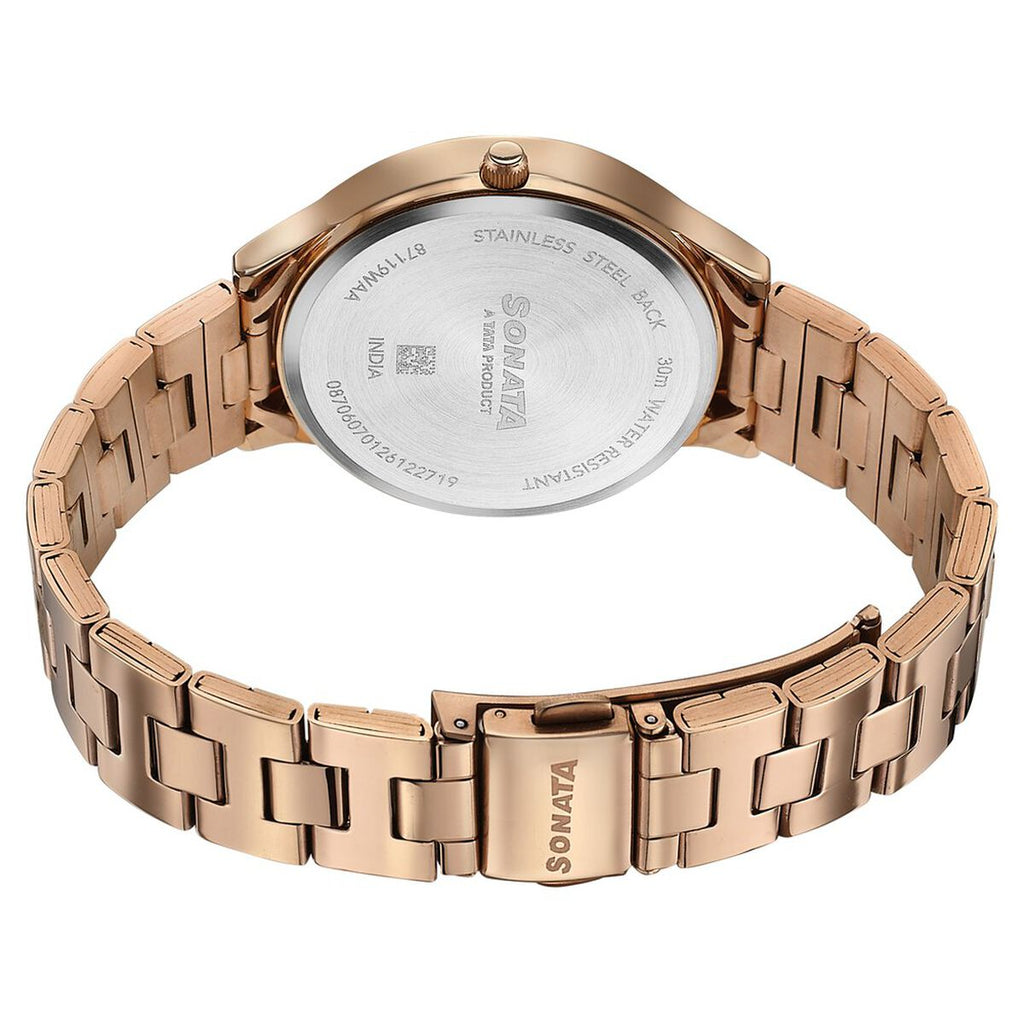 Sonata Axis Silver Dial Rose Gold Metal Strap Women's Watch 87119WM01 - view 6