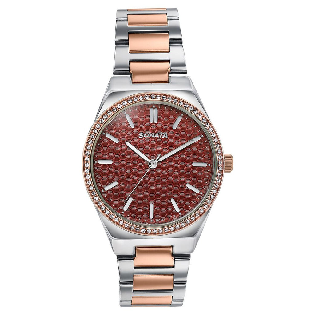 Sonata Jashn Maroon Dial Two-Tone Metal Strap Women's Watch 87120KM02 - view 1