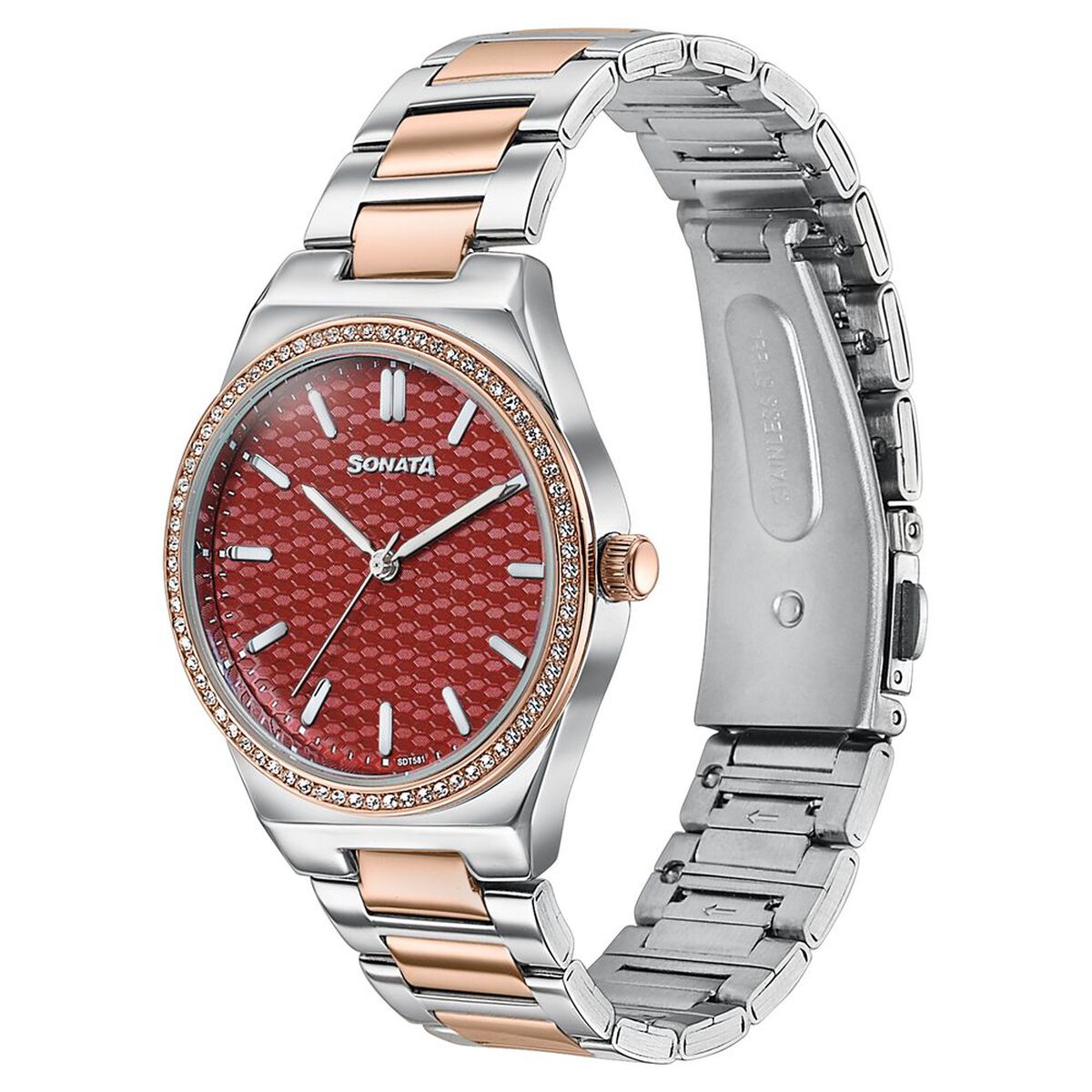 Sonata Jashn Maroon Dial Two-Tone Metal Strap Women's Watch 87120KM02 - view 3