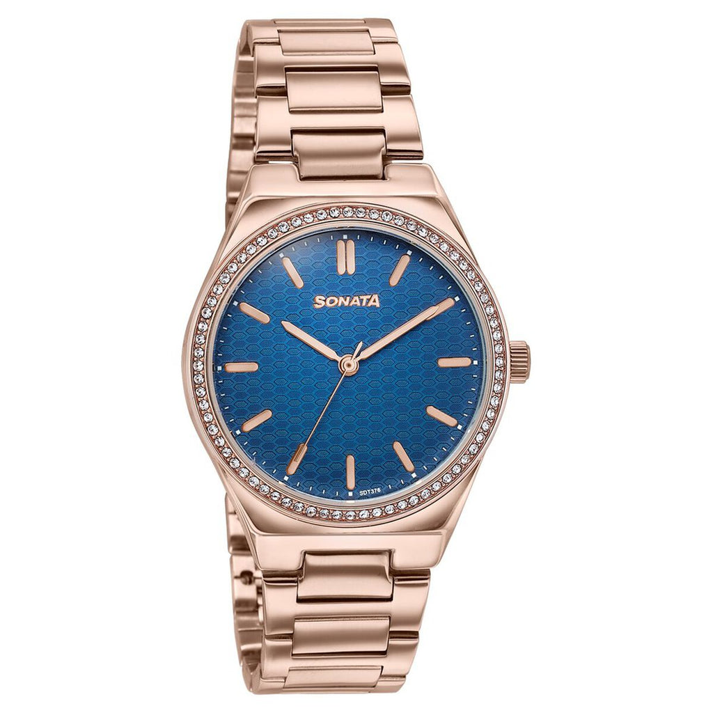 Sonata Jashn Blue Dial Rose Gold Metal Strap Women's Watch 87120WM01 - view 2