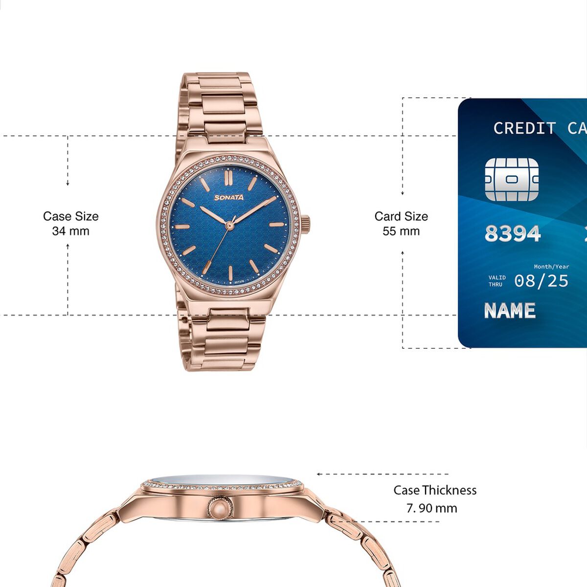 Sonata Jashn Blue Dial Rose Gold Metal Strap Women's Watch 87120WM01 - view 4