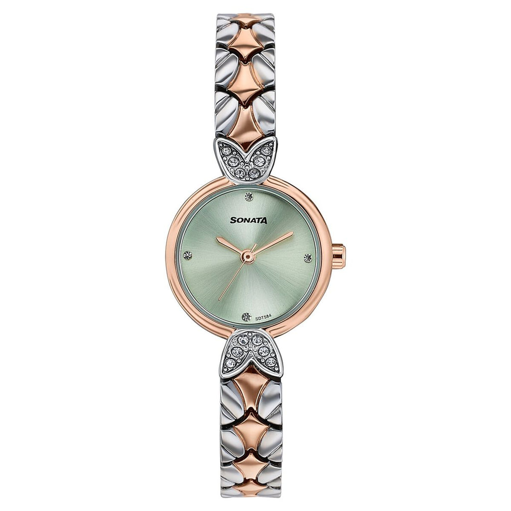 Sonata Everyday Elegance Pastel Green Dial Two-Tone Metal Strap Women's Watch 87124KM01 - view 1