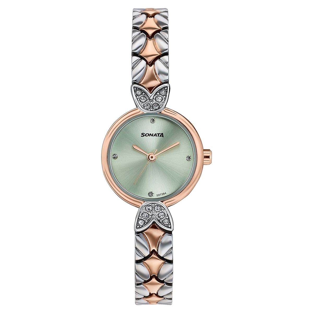 Sonata Everyday Elegance Pastel Green Dial Two-Tone Metal Strap Women's Watch 87124KM01 - view 1