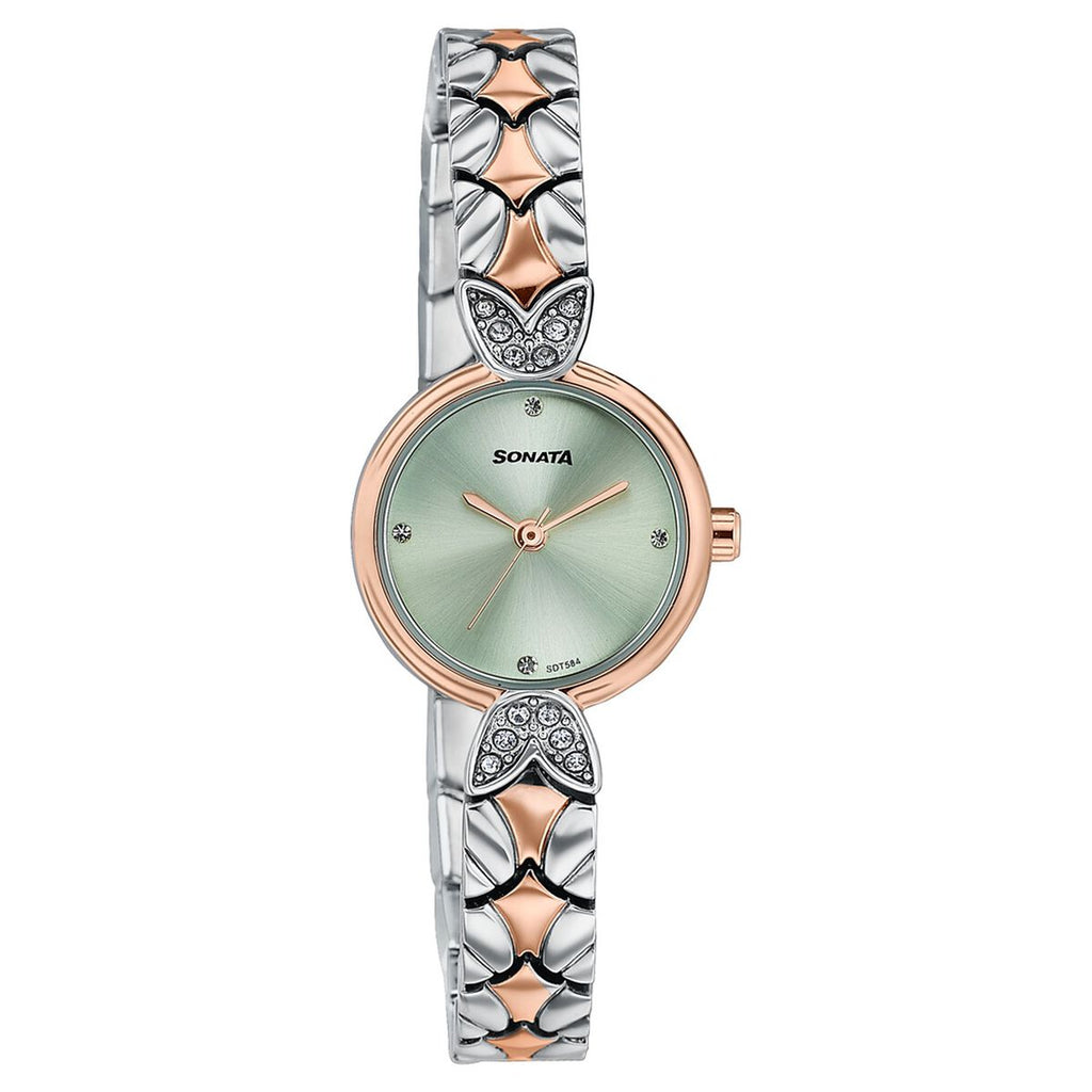 Sonata Everyday Elegance Pastel Green Dial Two-Tone Metal Strap Women's Watch 87124KM01 - view 2