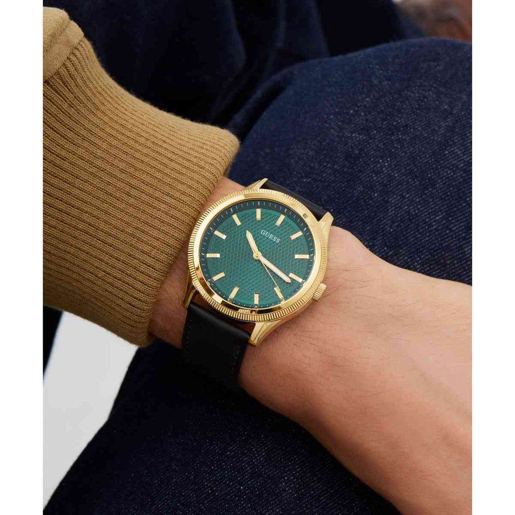 Guess Dex Green Dial Gold-Tone Black Leather Strap Men's Watch GW0846G1 - view 7