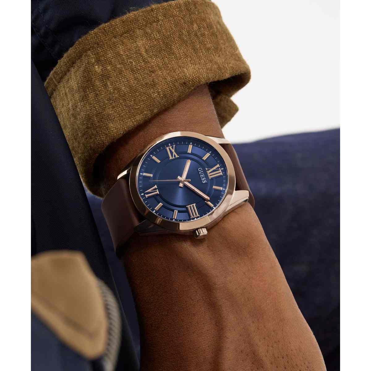 Guess Elliot Blue Dial Brown Leather Strap Men's Watch GW0894G3 - view 5