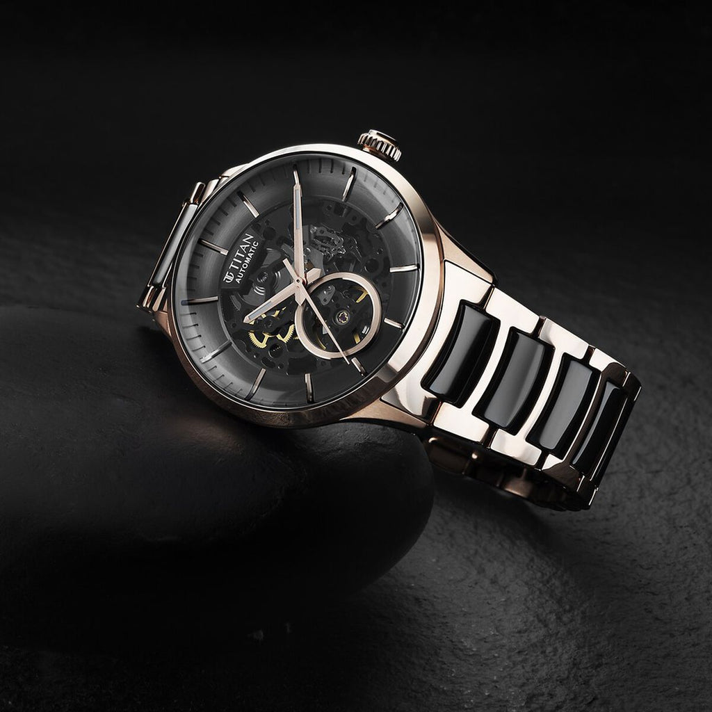 Titan Ceramic Fusion Black Dial Two Tone Steel & Ceramic Strap Men's Watch 90174KD03 - view 4