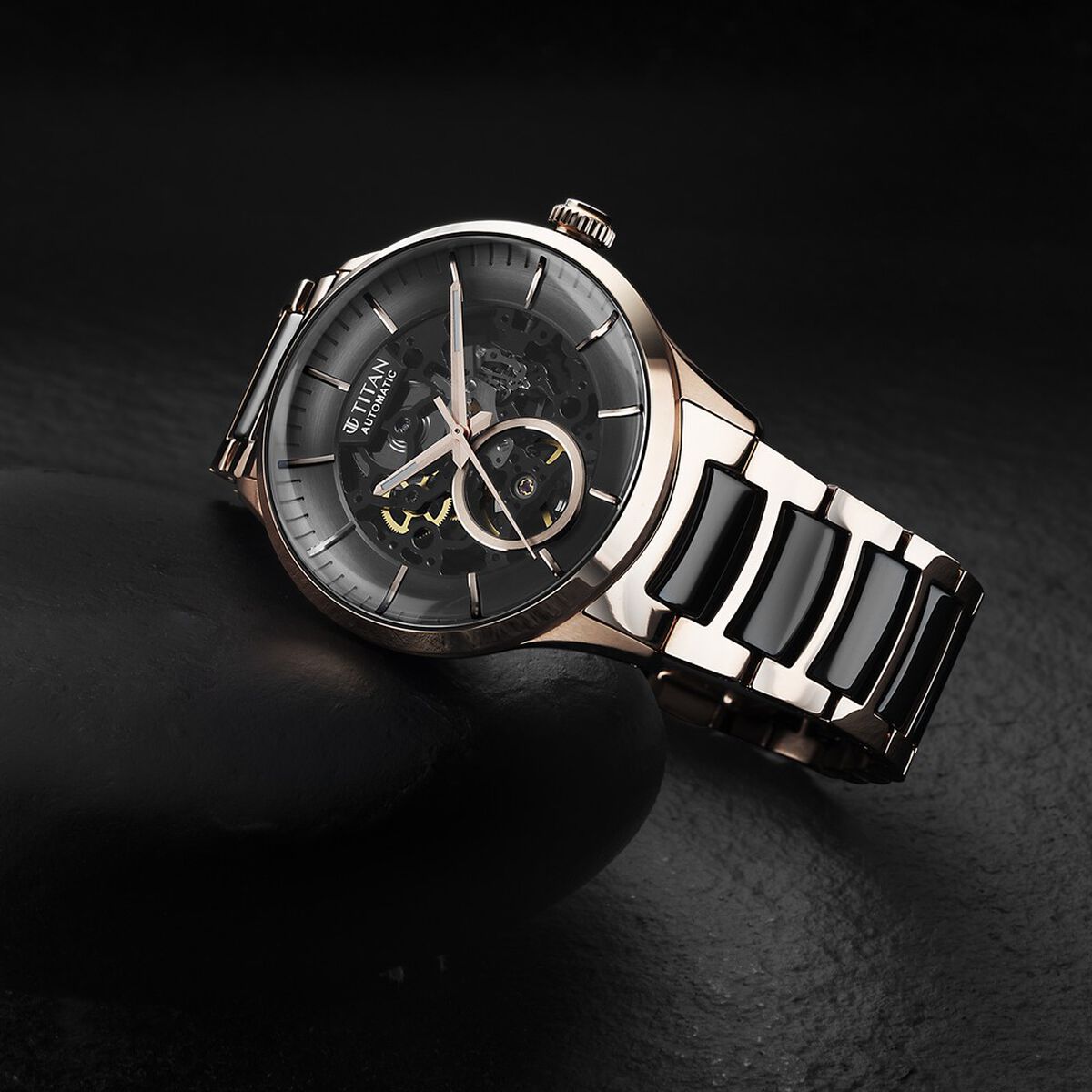 Titan Ceramic Fusion Black Dial Two Tone Steel & Ceramic Strap Men's Watch 90174KD03 - view 4