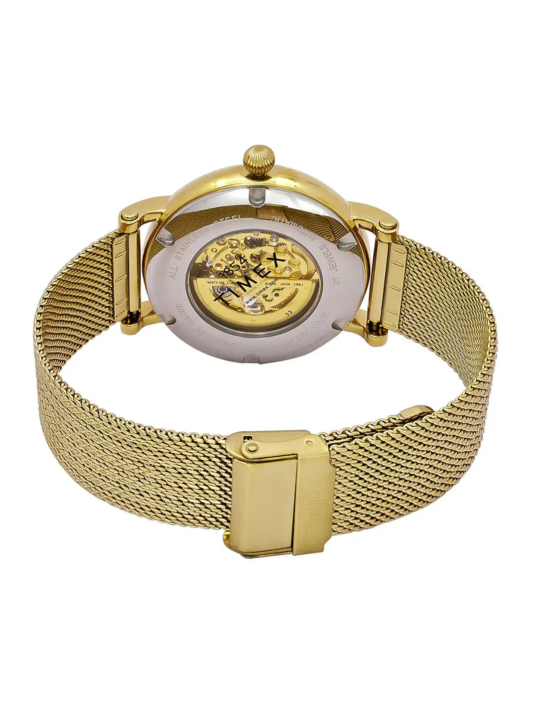 Timex White Skeleton Dial Gold-Tone Stainless Steel Bracelet Men's Automatic Watch - view 3