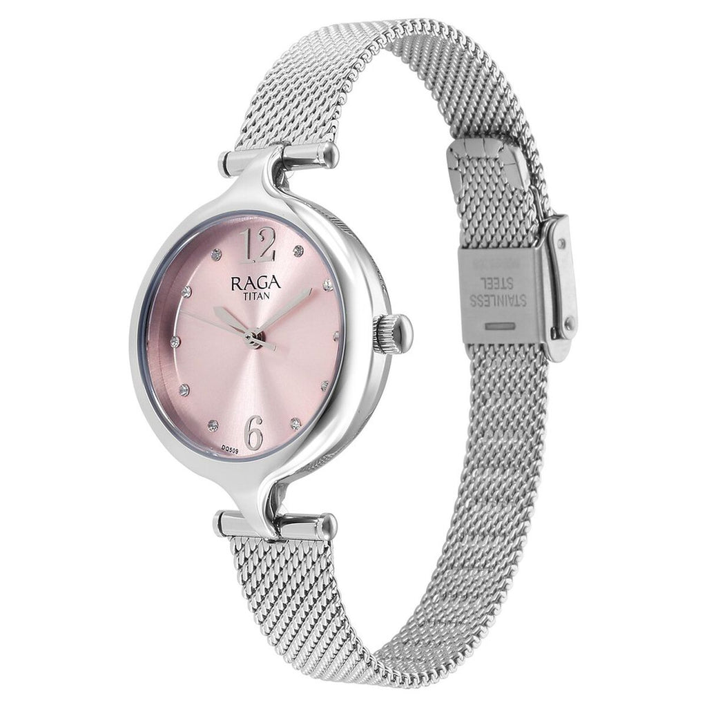 Titan Raga Showstopper Pink Dial Silver Metal Strap Women's Watch 95268SM01 - view 3
