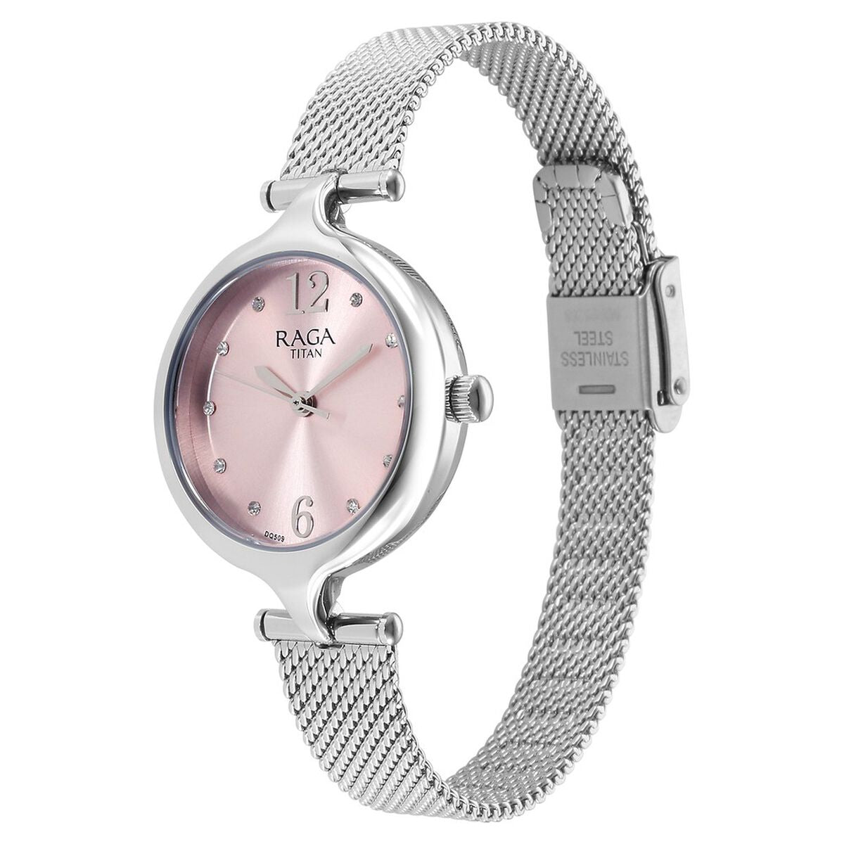 Titan Raga Showstopper Pink Dial Silver Metal Strap Women's Watch 95268SM01 - view 3