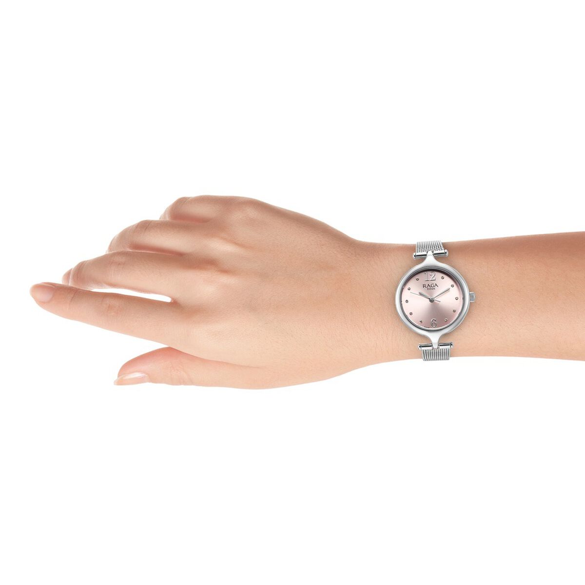 Titan Raga Showstopper Pink Dial Silver Metal Strap Women's Watch 95268SM01 - view 6