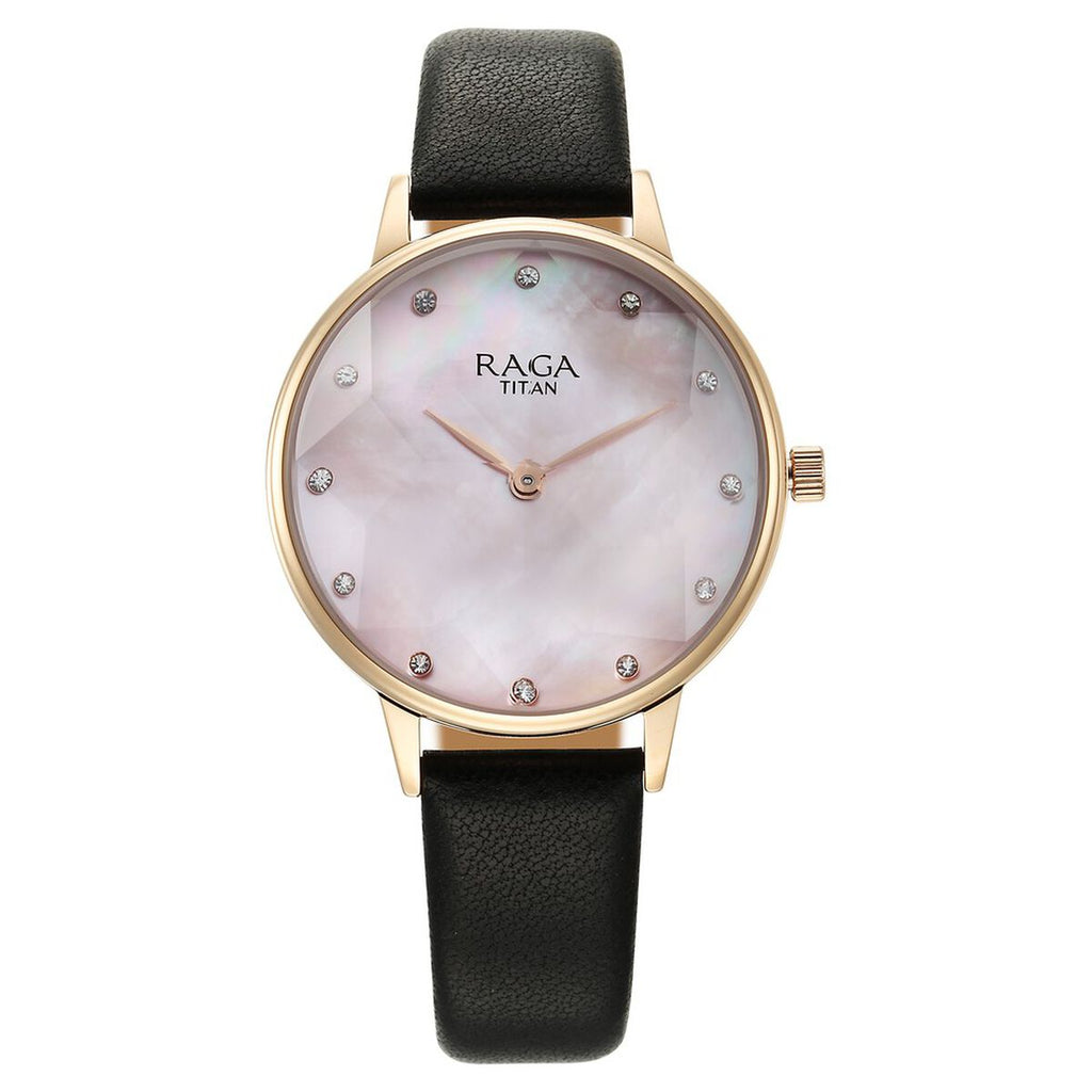 Titan Raga Showstopper Mother Of Pearl Dial Black Leather Strap Women's Watch 95274WL01 - view 1