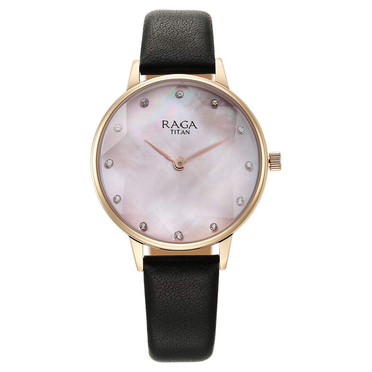 Titan Raga Showstopper Mother Of Pearl Dial Black Leather Strap Women's Watch 95274WL01 - view 1