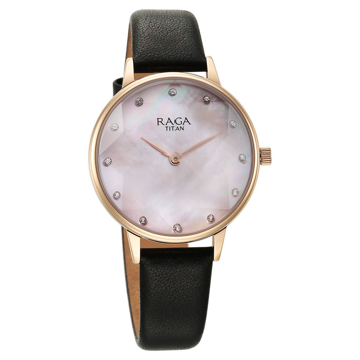Titan Raga Showstopper Mother Of Pearl Dial Black Leather Strap Women's Watch 95274WL01 - view 2