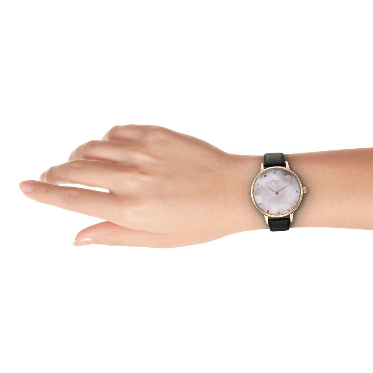 Titan Raga Showstopper Mother Of Pearl Dial Black Leather Strap Women's Watch 95274WL01 - view 6