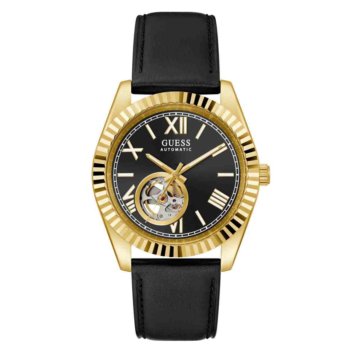Guess Connoisseur Automatic Black Dial Leather Strap Men's Watch GW0985G2 - view 1