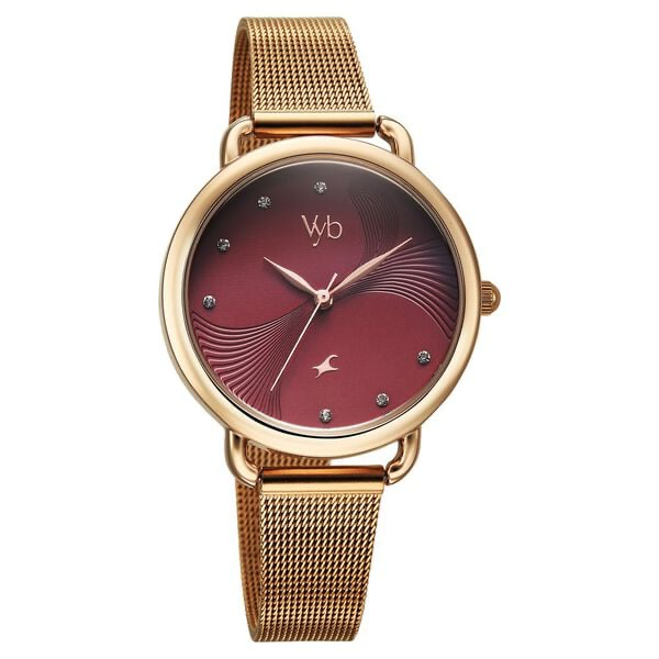 Fastrack Vyb Classique Maroon Dial Rose Gold Steel Strap Women's Watch FV60091WM02 - view 2