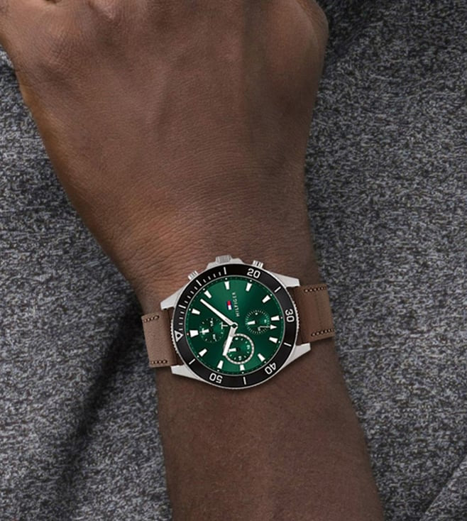 Tommy Hilfiger Green Dial Brown Leather Strap Men's Chronograph Watch TH1791983 - view 4