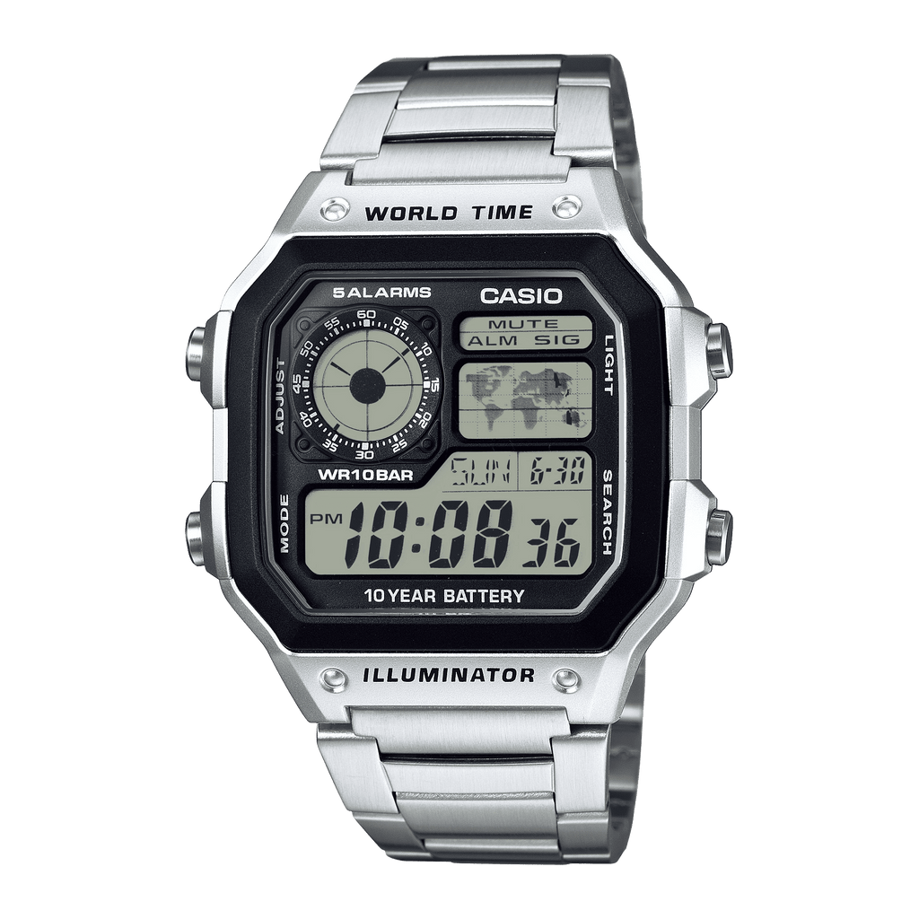Casio Youth Black Digital Dial Silver Stainless Steel Strap Men's Watch AE-1200WHD-1AV - view 1