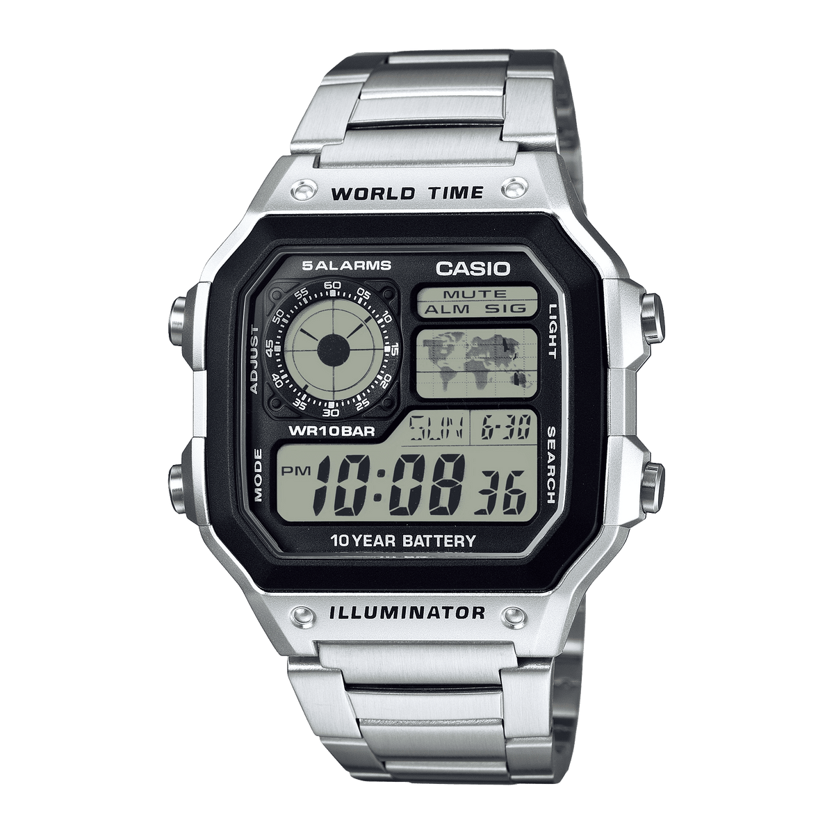 Casio Youth Black Digital Dial Silver Stainless Steel Strap Men's Watch AE-1200WHD-1AV - view 1