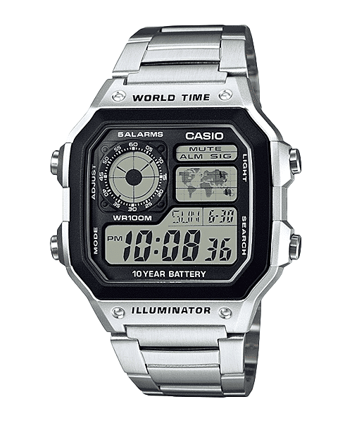Casio Youth Black Digital Dial Silver Stainless Steel Strap Men's Watch AE-1200WHD-1AV - view 3